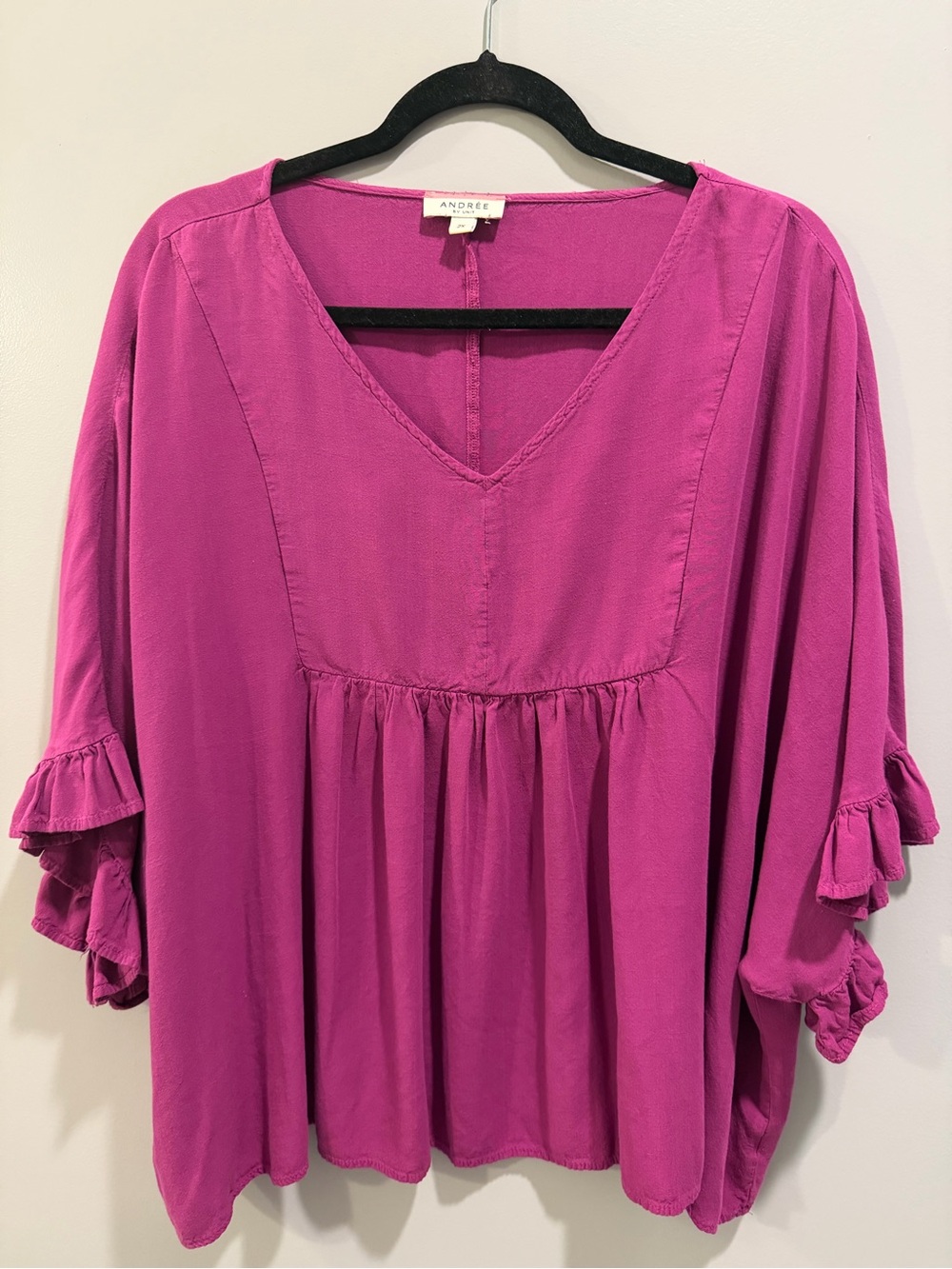 Andree by Unit V-Neck Ruffle Sleeve Detail Blouse Purple Size 2XL